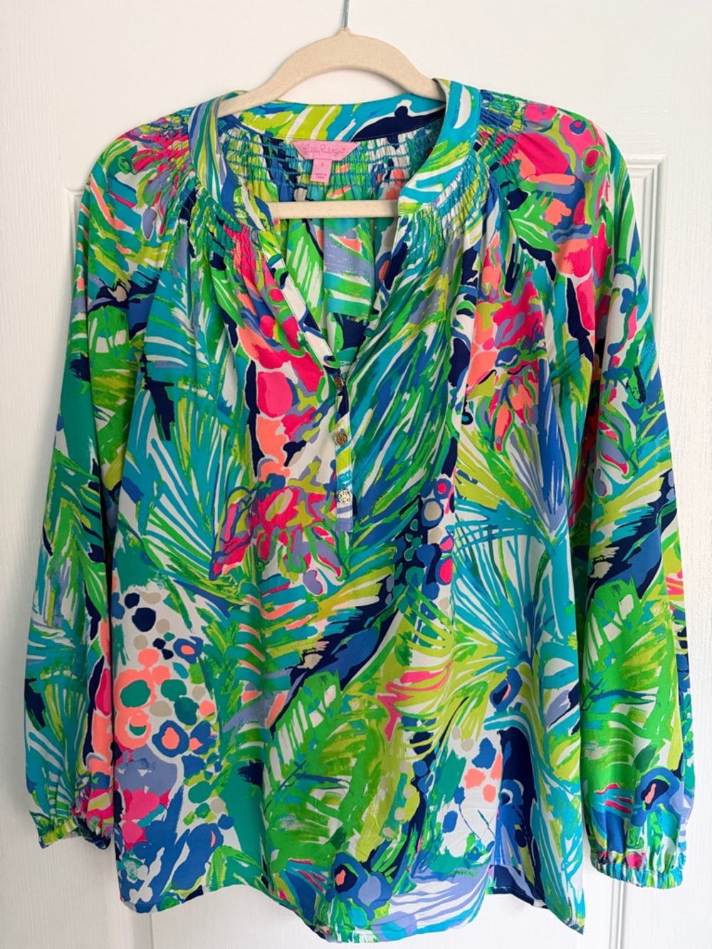 Lilly Pulitzer Multicolor Tropical Blouse - Green, Blue, Pink